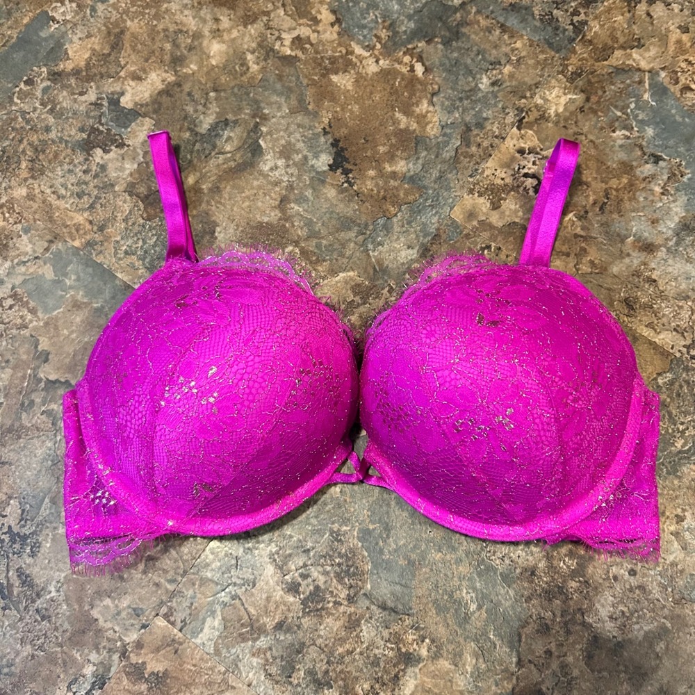 Victoria's Secret Bombshell Push Up Bra Womens Size 36C Purple Sparkly Lace